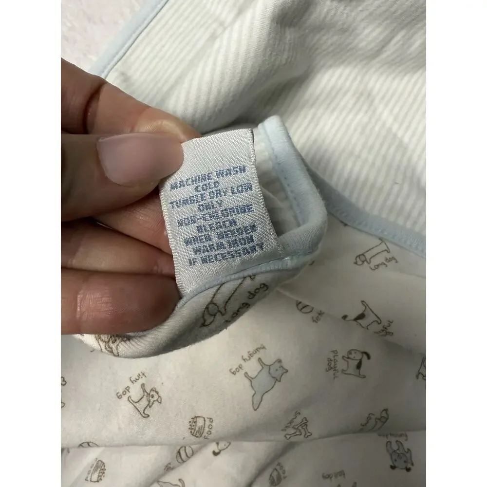 Vtg Gymboree Playful Puppy Dog Blue Stripe Baby Blanket Layette 2003 Happy Dog